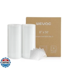 Wevac Vacuum Sealer Bags 8x50 Rolls 2 pack for Food Saver, Seal a Meal, Westo