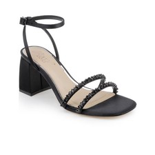 Women's Jewel Badgley Mischka Nella Block Heel Dress Sandals Black Satin