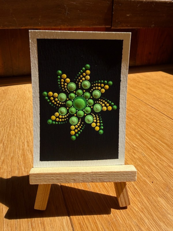 ACEO Original Dot Art Mandala Painting | Green| Yellow | Hand Painted Art Card