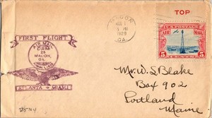 Eastern Airlines First Flight Macon Georgia - Atlanta Georgia - 1929