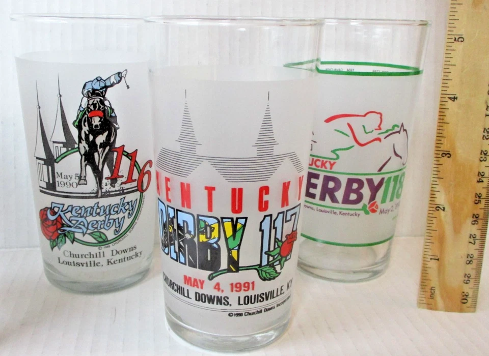 LOT OF 6 KENTUCKY DERBY GLASSES 1983 1985 1988 1990 1991 1992 Harry Stevens - Image 3 of 4