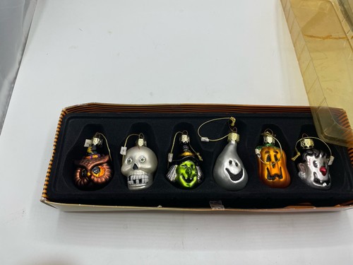 Halloween Glas Ornament Set 5 Pier 1 Eule Frankenstein Hexe Totenkopf Kürbis 2" - Bild 2 von 2