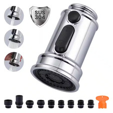 3-Modes Kitchen Faucet Spray Head Replacement Stainless Steel with 9 Adapters in