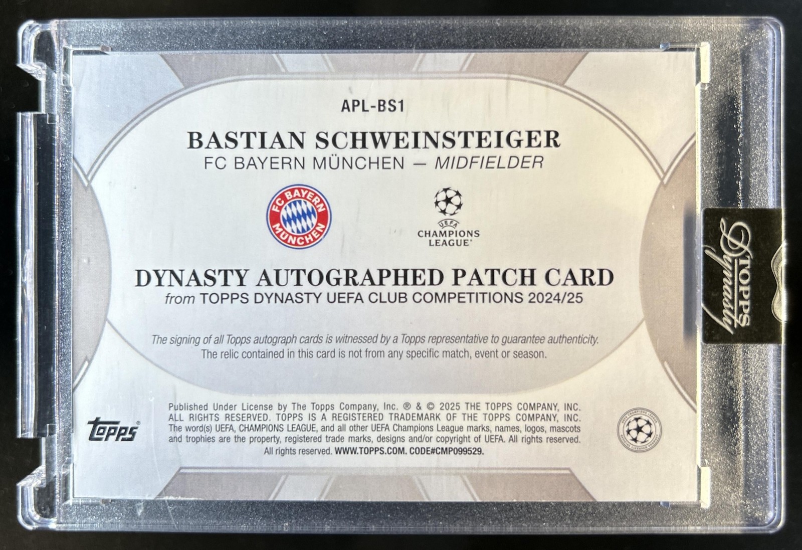 2024-25 Topps Dynasty UEFA Bastian Schweinsteiger Patch Auto Autograph Black #/5 view 2
