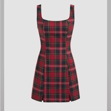 Cider SCOOP NECKLINE CHECKS ZIPPER PREPPY MINI DRESS CC24-10 M