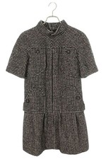 Chanel Tweed Dress Wool Silk Llama Mohair Black Gray Size 36 Chest 16.5 in