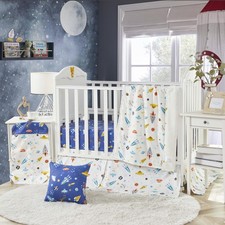 Crib Bedding Set for Boys 100 Cotton Outer Space Rocket Spaceship Astronaut ...