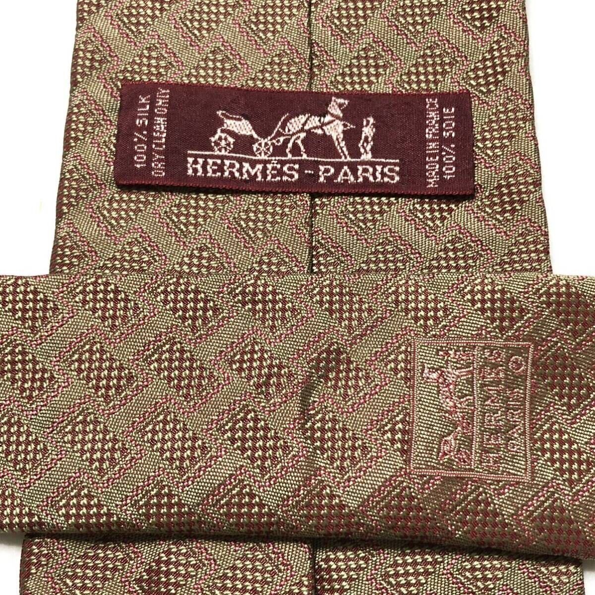 HERMES Tie Rectangular Geometric Pattern 100 Silk… - image 6
