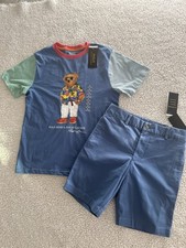 NWT BOYS RALPH LAUREN POLO SZ M 10-12 SHIRT, SHORTS BEAR