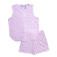 Vintage Kathy Ireland Pink Floral Pajama Set Lace Trim Top Shorts Womens Large