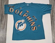 Vtg Starter Miami Dolphins Graphic T Shirt Mens L NFL Wrap Around Big Logo 90s