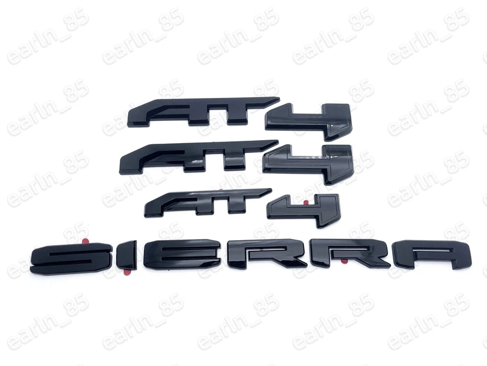 GMC Sierra 2019-2025 kit emblemas delanteros y traseros y AT4 SUPERPUESTOS NEGRO BRILLANTE Foto 3 de 3