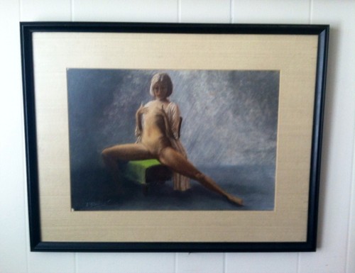 Provocative Young Nude Pastel Print Signed R.Blackman 1962 Framed - 第 1/7 張圖片