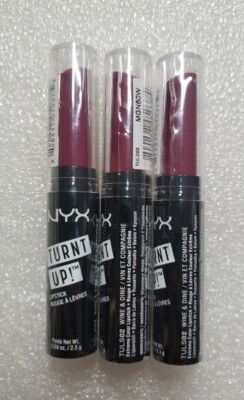 Lot Of 3,  NYX Turnt Up! Lipstick, Color WINE&DINE (TULS02). Each Factory Sealed