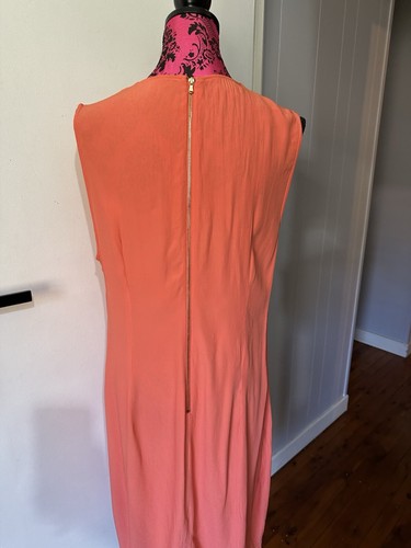 Witchery 16 Dress Pencil Orange Leather Contrast Panel Sleeveless Exposed Zip - Picture 8 of 13