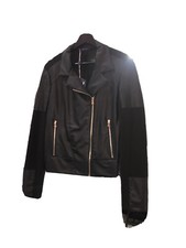 Giacca Donna “Annablu” Made In Italy  Nera Ecopelle Zip Contrasto Chiodo