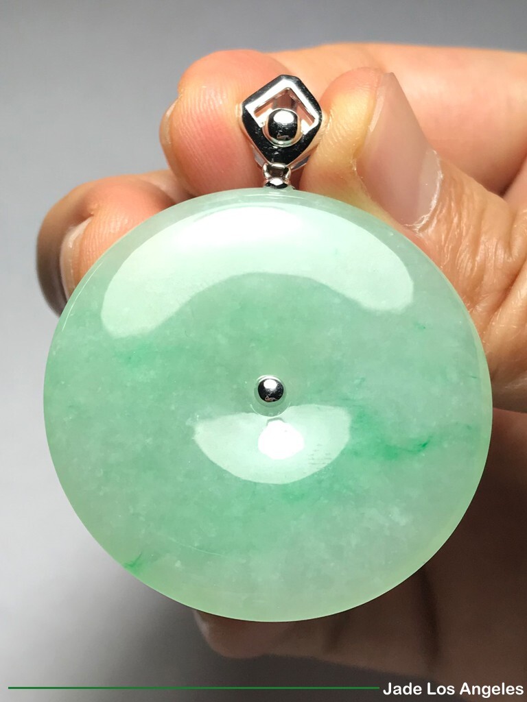 Donut Circle Lake Water Green Jadeite Jade 18K Gold Diamond Pendant  ct