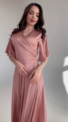 slim fit dress slacks Bebe Satin Cowl Neck Wrap Dress Rose Gold main image 0