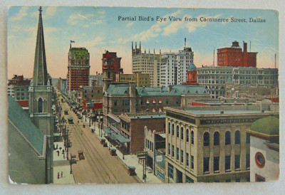 E1405 Postcard Street St Scene Dallas TX Texas Commerce  - lots of creasing