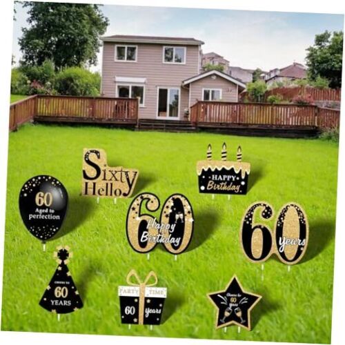 Happy Birthday Party Yard Sign Set of 8 Black Gold Perfect 60 Birthday 60th