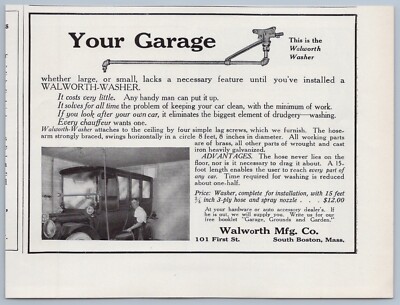 1914 Walworth Car Washer Vintage Ad Wash Hose Spray Nozzle for Garage Boston MA