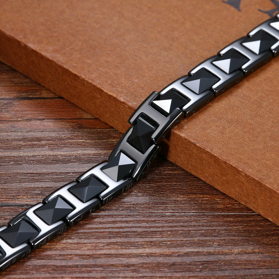 12 мм полированный черный керамический магнитный здоровый байкерский браслет с звеньями для мужчин 8,3 дюйма - Изображение 3 из 4