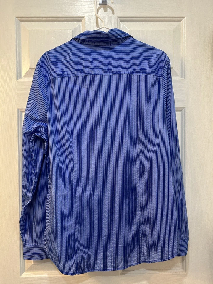 Fresh Produce Men's Button Down Shirt Blue Stripe Long Sleeve Cotton Casual 1X - Image 2 of 4