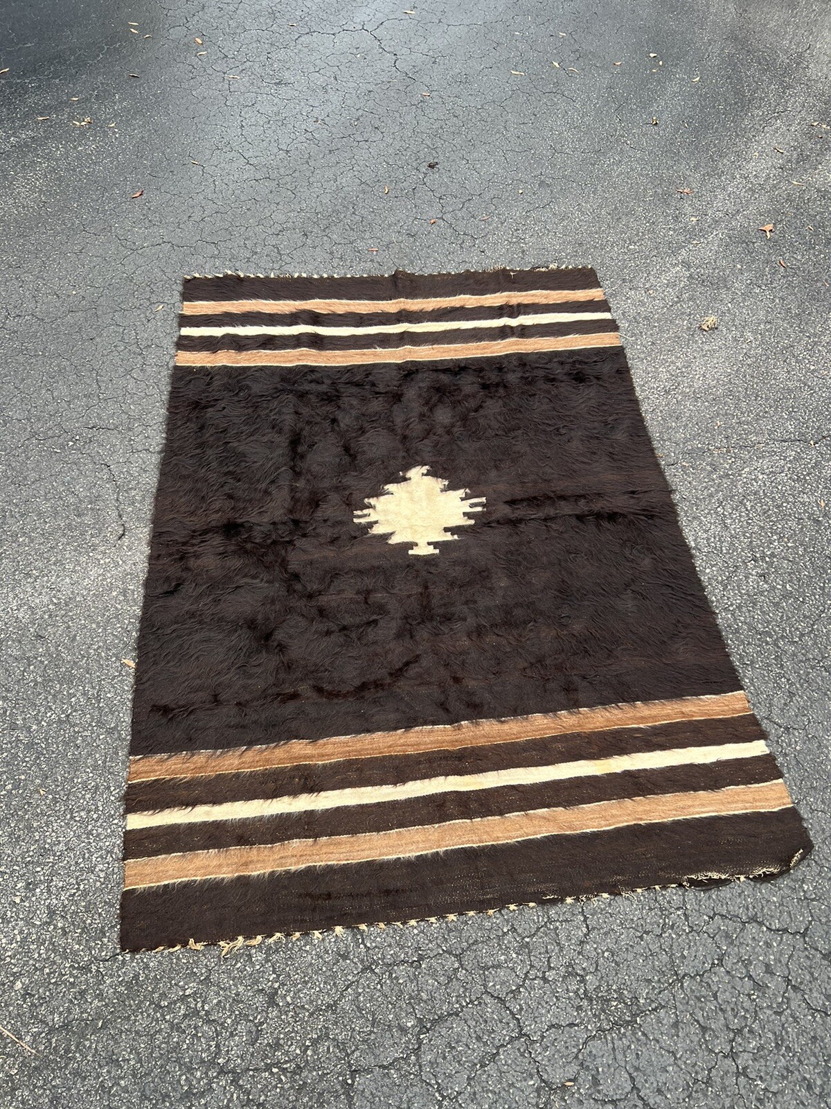 1890-1900 ANTIQUE TURKISH ANATOLIAN  DEVAN GOAT HAIR COVER RUG BROWN MOHAIR