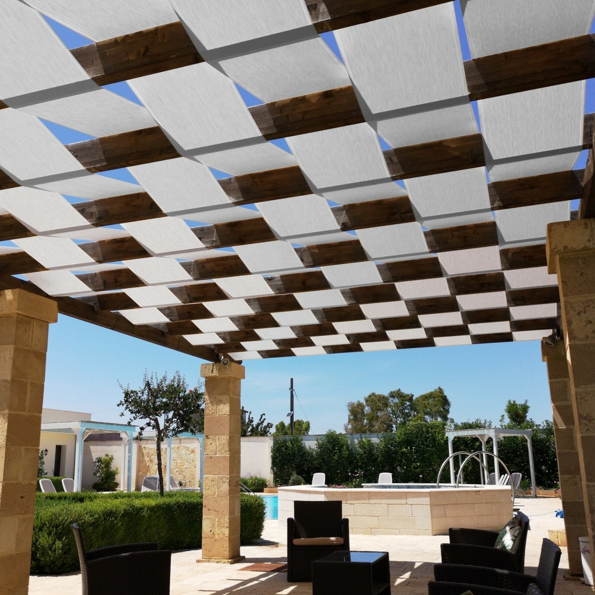 Fasce Copri Pergola In Tessuto - Telo Ombreggiante 45x450cm Bianco, Per Esterni E Giardino