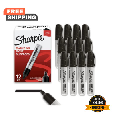 Sharpie King Size Permanent Markers Chisel Tip Black 12/Count Bold Ink (15001)