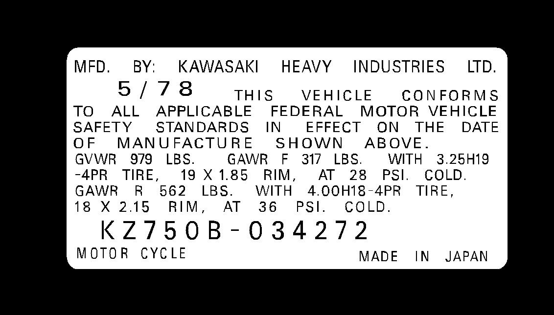 KAWASAKI KZ 750B HEADTUBE TAG / REPRO DECAL KZ750 | eBay
