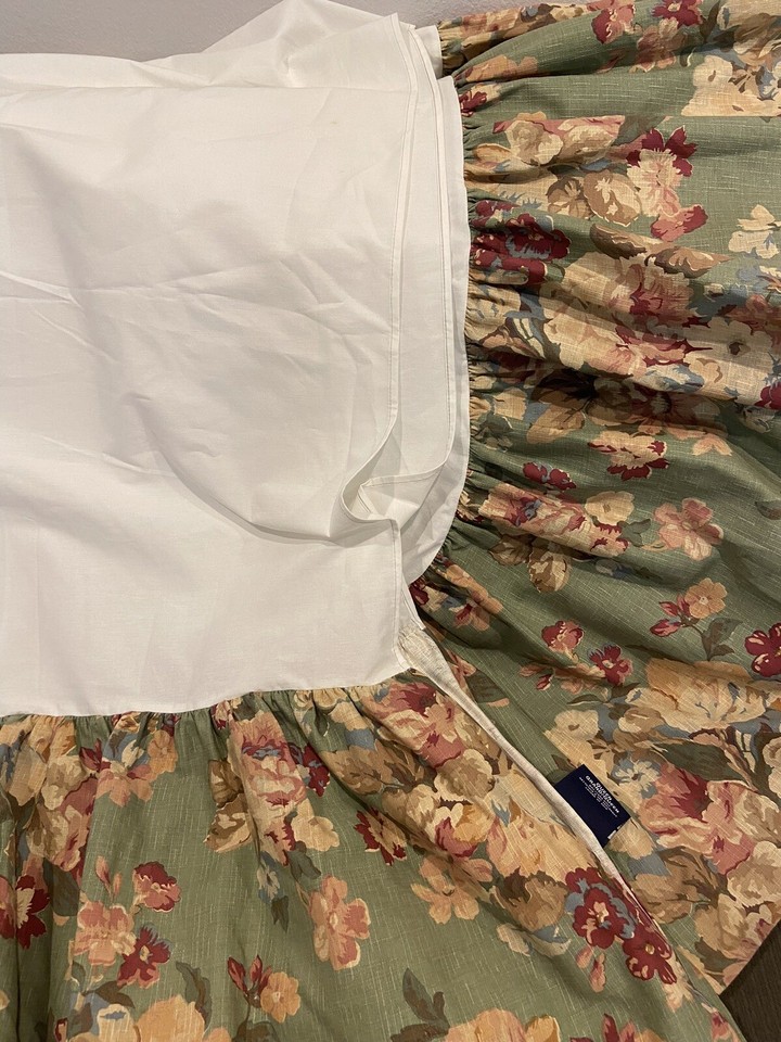 Vintage RALPH LAUREN Sage Green Floral Queen Bed Skirt RARE