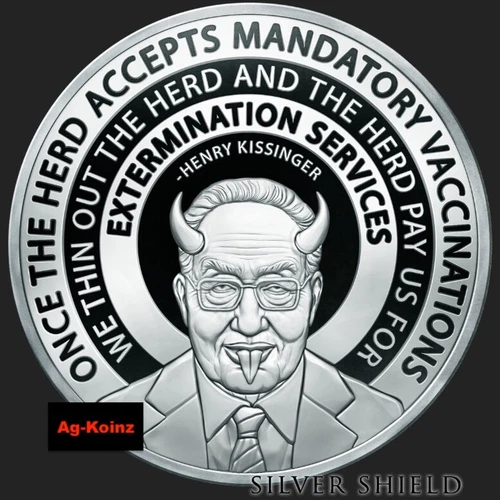 1oz 2023 Kissinger Vaxx Herd Proof With COA + Box Silver Shield  999 AG