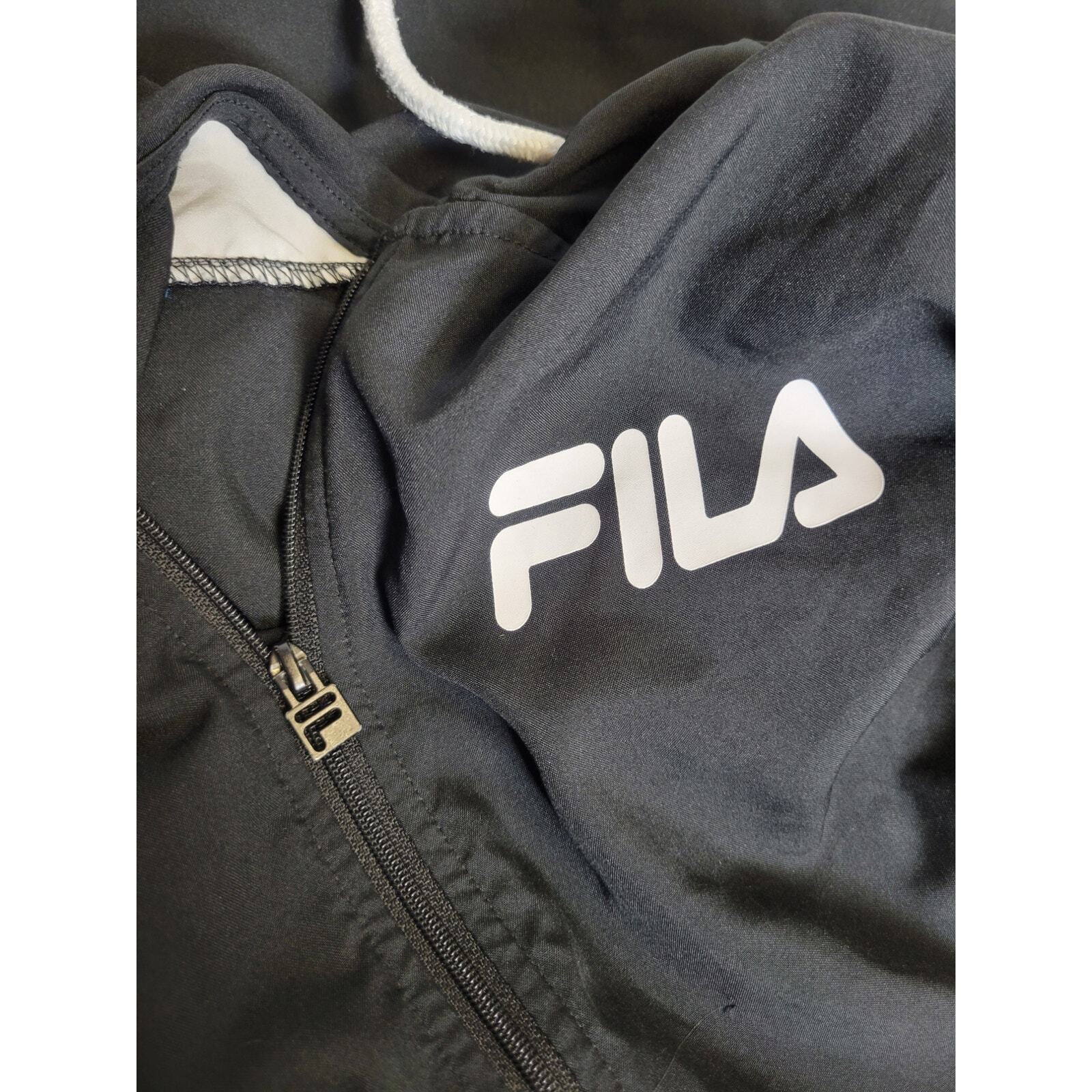 Giacca a vento FILA bianca e nera full zip cappuccio regolabile in vita taglia XS