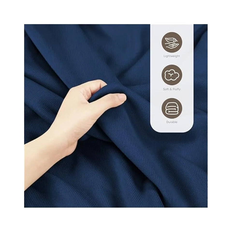Cobertor de malha queen size 90x90 polegadas azul marinho leve jersey para sofá-cama - Imagem 4 de 4