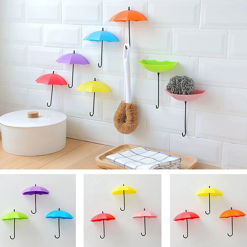 3Pcs Umbrella Key Holder Wall Hook Self Adhesive Hanger Rack Home Organizer