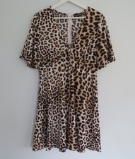 Pretty Little Thing Leopard Summer Dress Short Sleeve Festival Skater Grunge