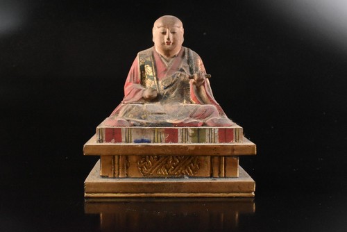 T4570: Japanese Wooden Colored porcelain BUDDHIST STATUE Ornament Buddhist art