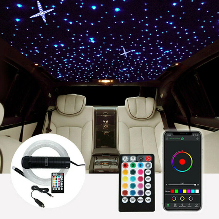 300PC 12V LED RGB Fiber Optic Star Light Kit Car Headliner Roof Ceiling Decorate