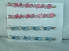 VINTAGE PINK  BLUE BEADED BOBBY PINS 4 UP DO ACCESSORY