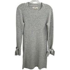 Loft Women's Size Small Confetti Knit Long Sleeve Sweater Dress Gray Tie Cuffs