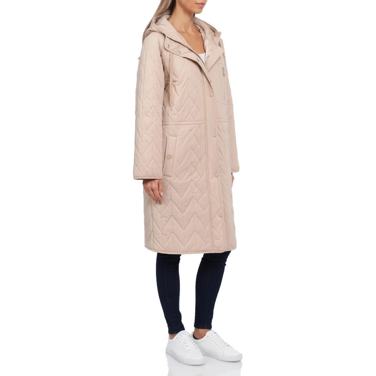 Avec Les Filles Women s Chevron Quilted Mid Length Anorak Jacket