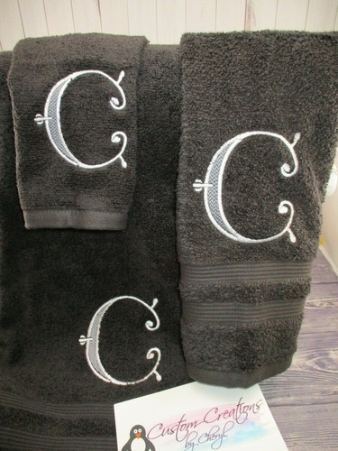 Monogram Victorian Letter Initial Personalized 3 Piece Bath Towel Set Any Color - Picture 6 of 8
