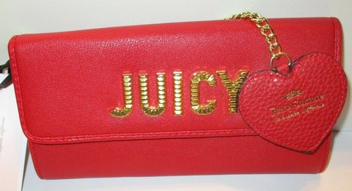 WOMEN'S JUICY COUTURE BLANK CHEK WALLET CLUTCH WITH HEART MIRROR CHERRY - 第 1/6 張圖片