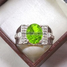 Peridot Oval Cut Gemstone With 925 Sterling Silver Ring For Men's B484