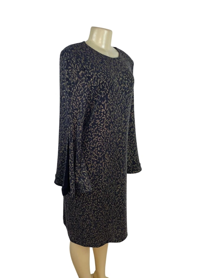 Vestido MSK Mujer Tejido Metálico Manga Campana Negro/Dorado Cerradura Espalda Talla L - Nuevo Foto 2 de 4