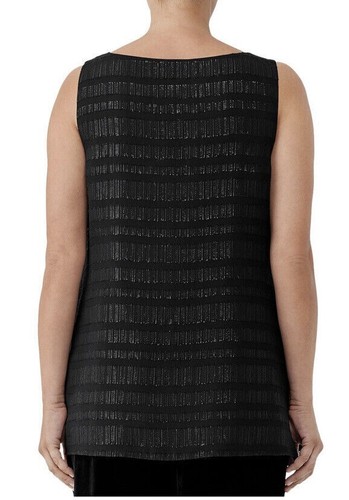 $218 Eileen Fisher Silk Metallic Striped Lined Sleeveless Tunic Top Size L~ NWT - Picture 2 of 5