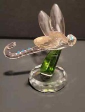 Pink Crystal Jewels On Glass Dragonfly Insect Figurine 3 ¼" Long