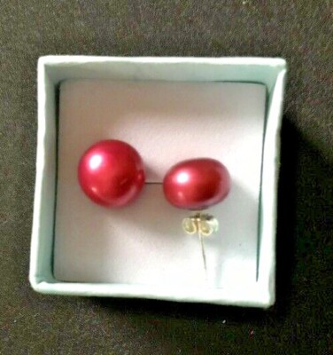 Genuine Wine 12mm Pearl .925 Sterling Stud & Sterling Back Earrings