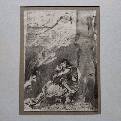 Zeichnung Otto Seitz 1846-1912 München Paar Dez 1873 Trauliche Stunde signiert